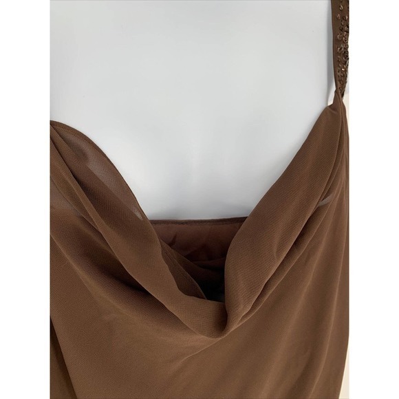 Evan Picone Plus Sz 16 Brown Formal Evening Sheer Sheath Shift Midi Dress Beaded - Picture 4 of 9